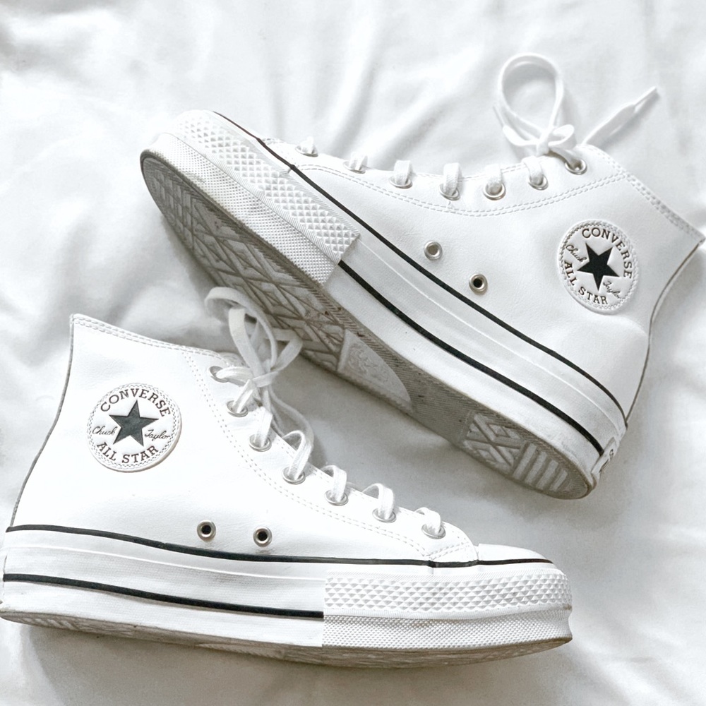 White Leather High top Converse